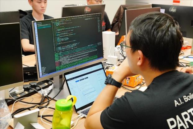 Engineer working at development workstation